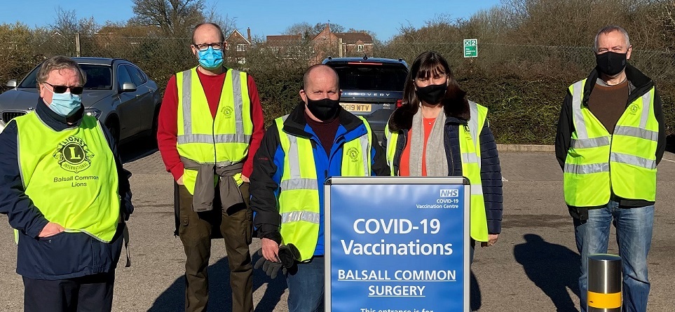 Balsall Common Lions (UK) help out at their local COVID-19 vaccination site. 